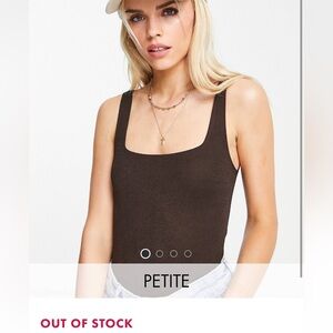 Petite basic square neck slinky bodysuit in chocolate